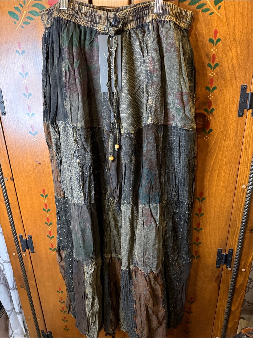 Young Threads xl Bohemian Patchwork embroidered wide leg pants NWT